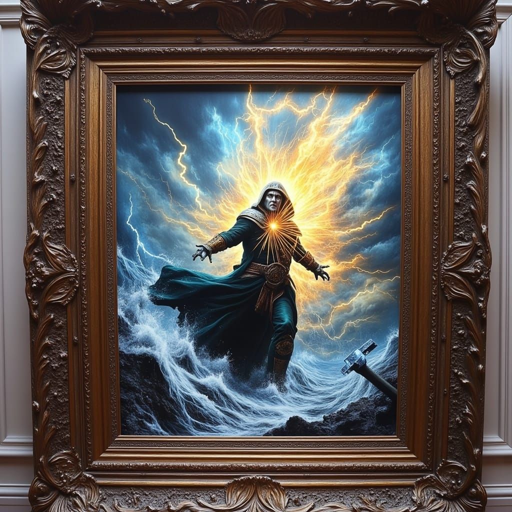 Raiden and Shao Kahn Clash in a Beksiński-esque Style