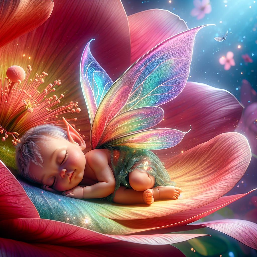Resting Fairy Baby in Resplendent Flower