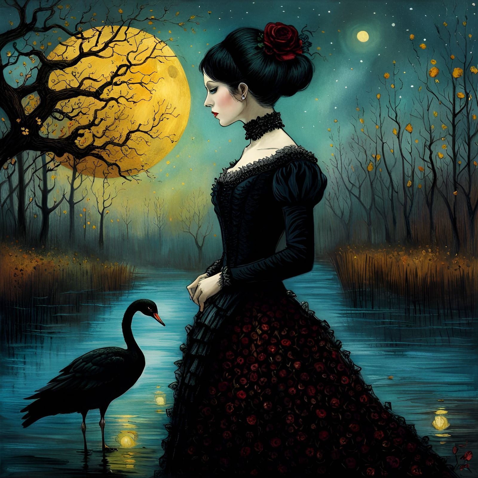 Art by Van Gogh, Craola, Andy Kehoe 
Black swan and victoria...