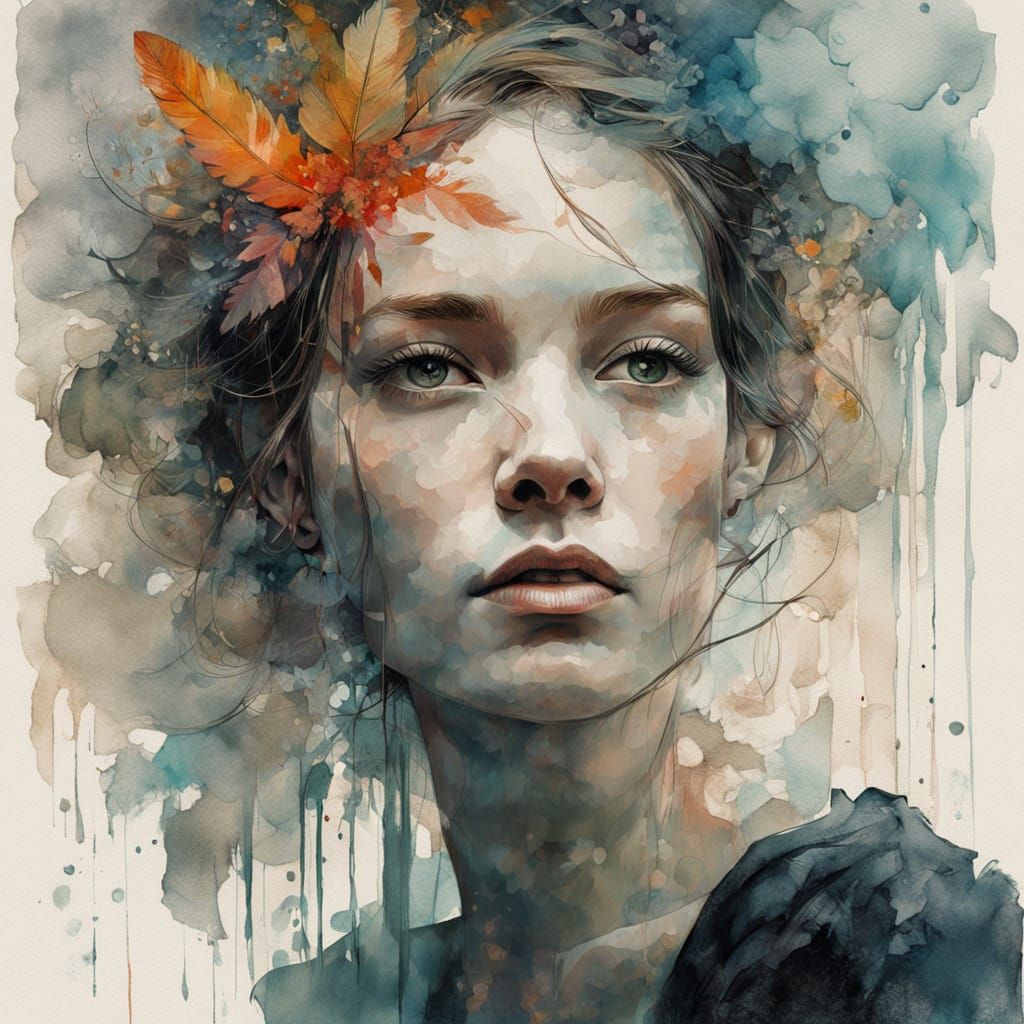 Dreamy Double Exposure Portrait in Gouache and Watercolor St...