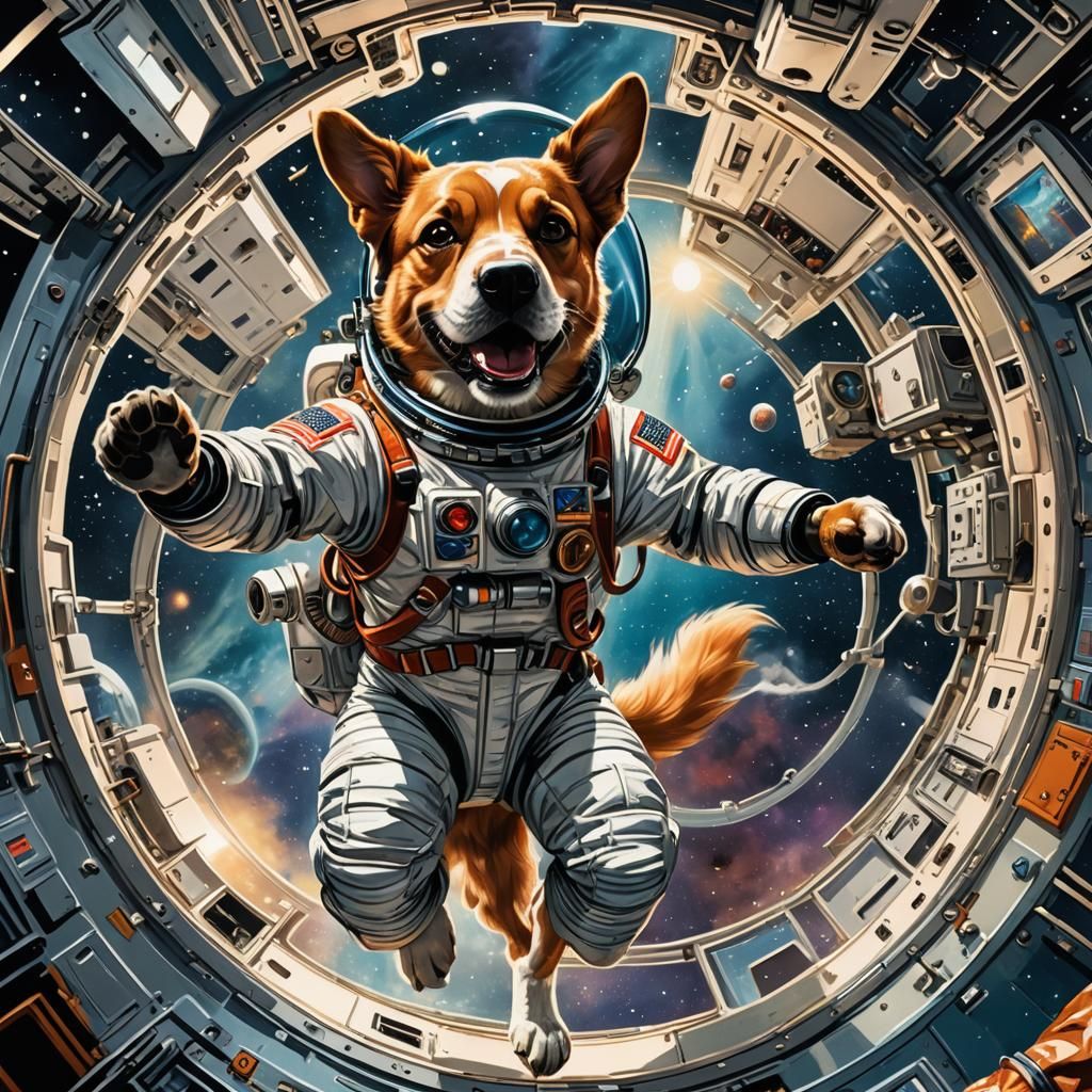 Dog in Spacesuit in Apollo 13, Comic Book Art