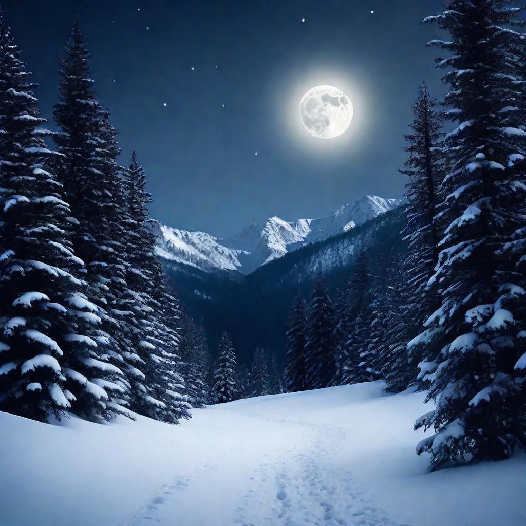 Serene Winter Landscape Under Moonlight, Cinematic Film Stil...