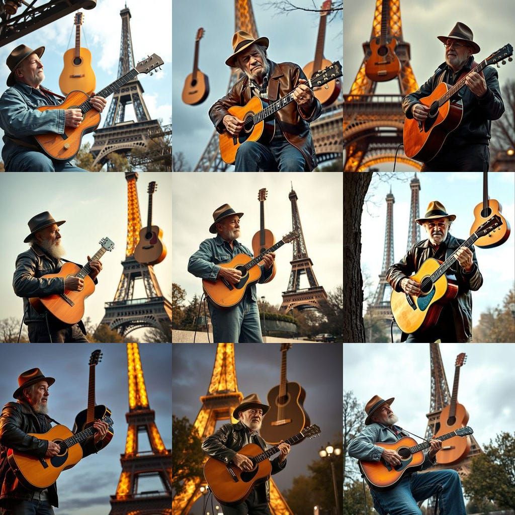 Eiffel Tower Guitar Player: Acoustic Blues Serenade