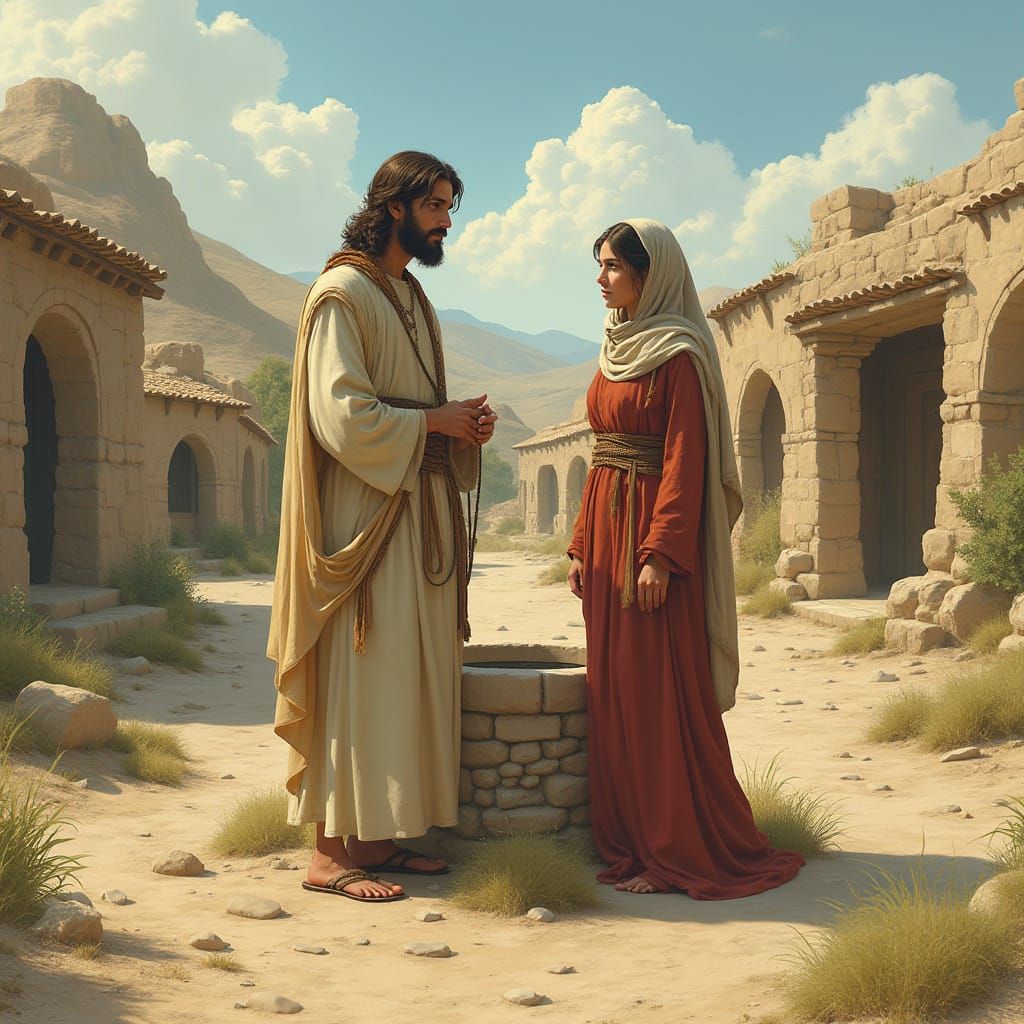 Biblical Woman and Jesus Share a Moment at a Serene Ancient ...