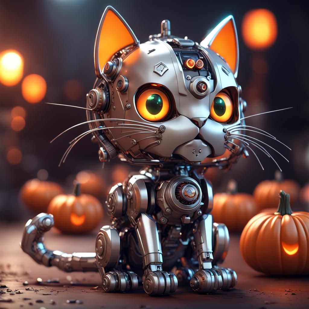 Futuristic Sci-Fi Halloween Cat with Mech Details