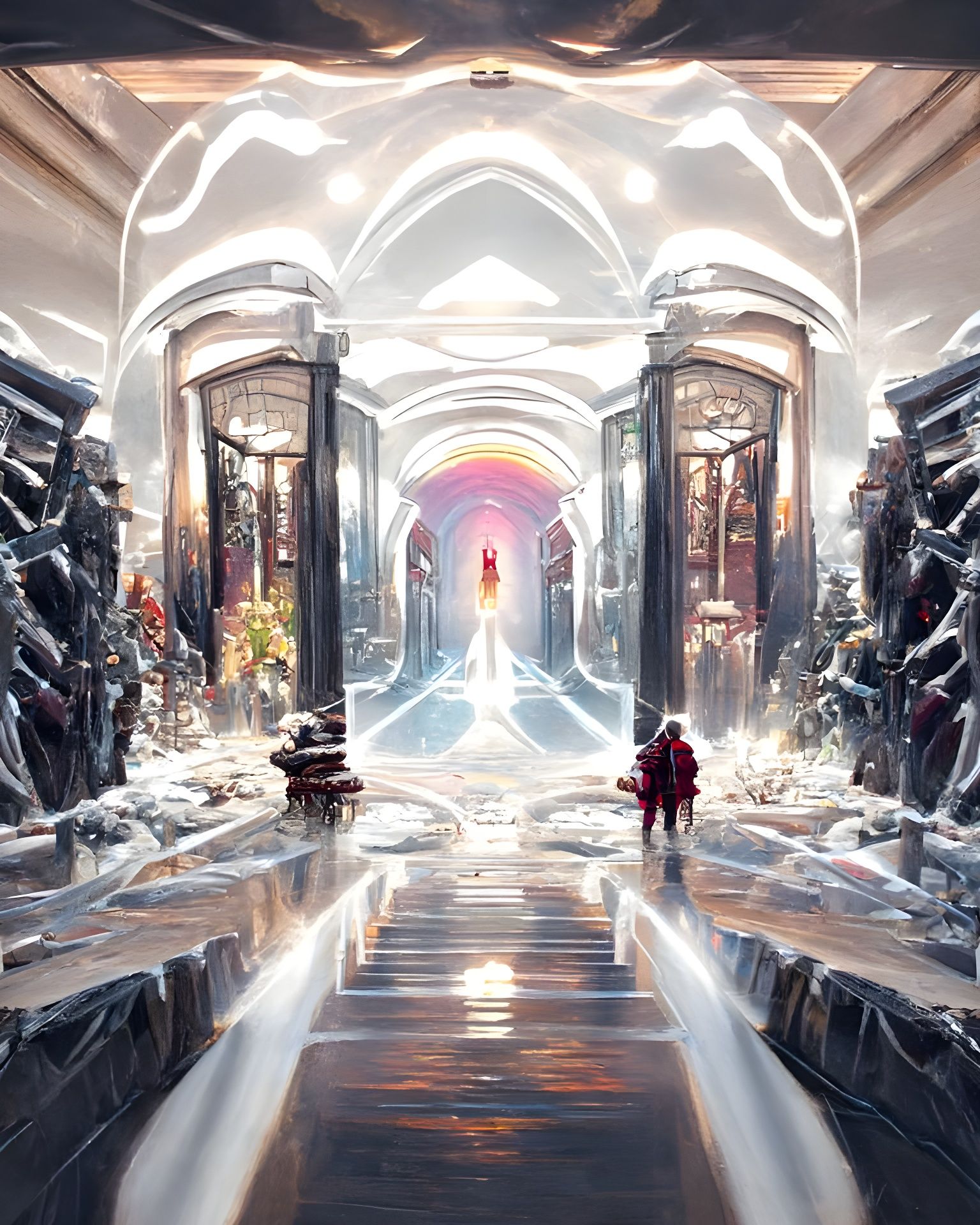 Silver and Ruby Hallway Portal as Digital Art