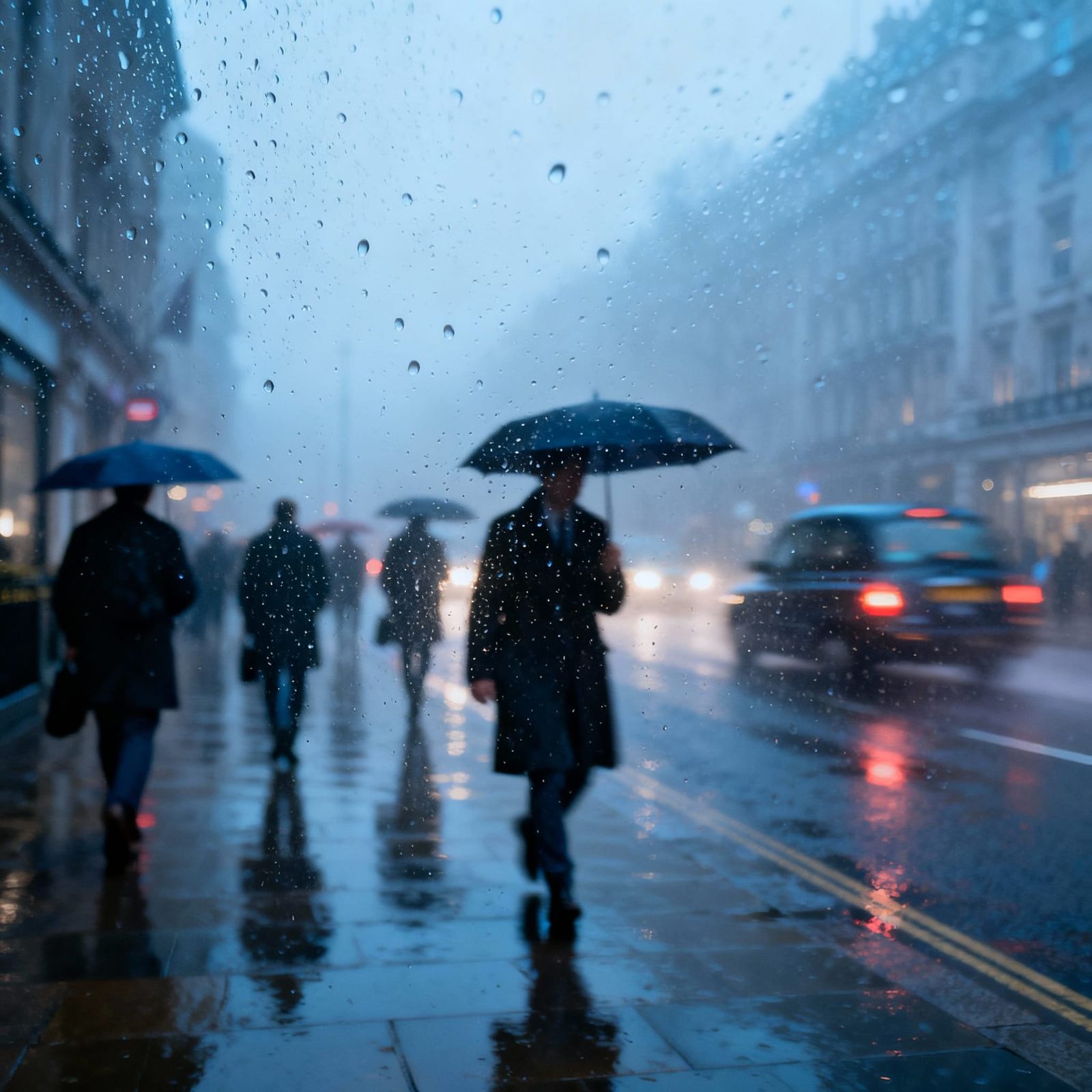 London Morning Misty Rain Street Scene