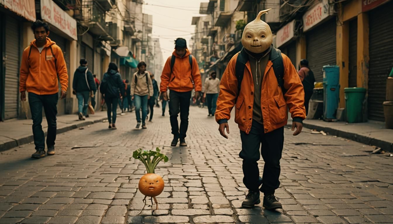 Turnip Man Walks Lima in Cinematic Style