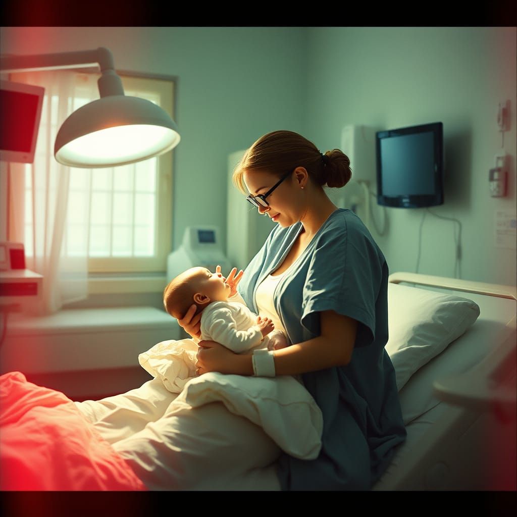 Magical Birth Scene in Hospital Room Cinematic Film Still