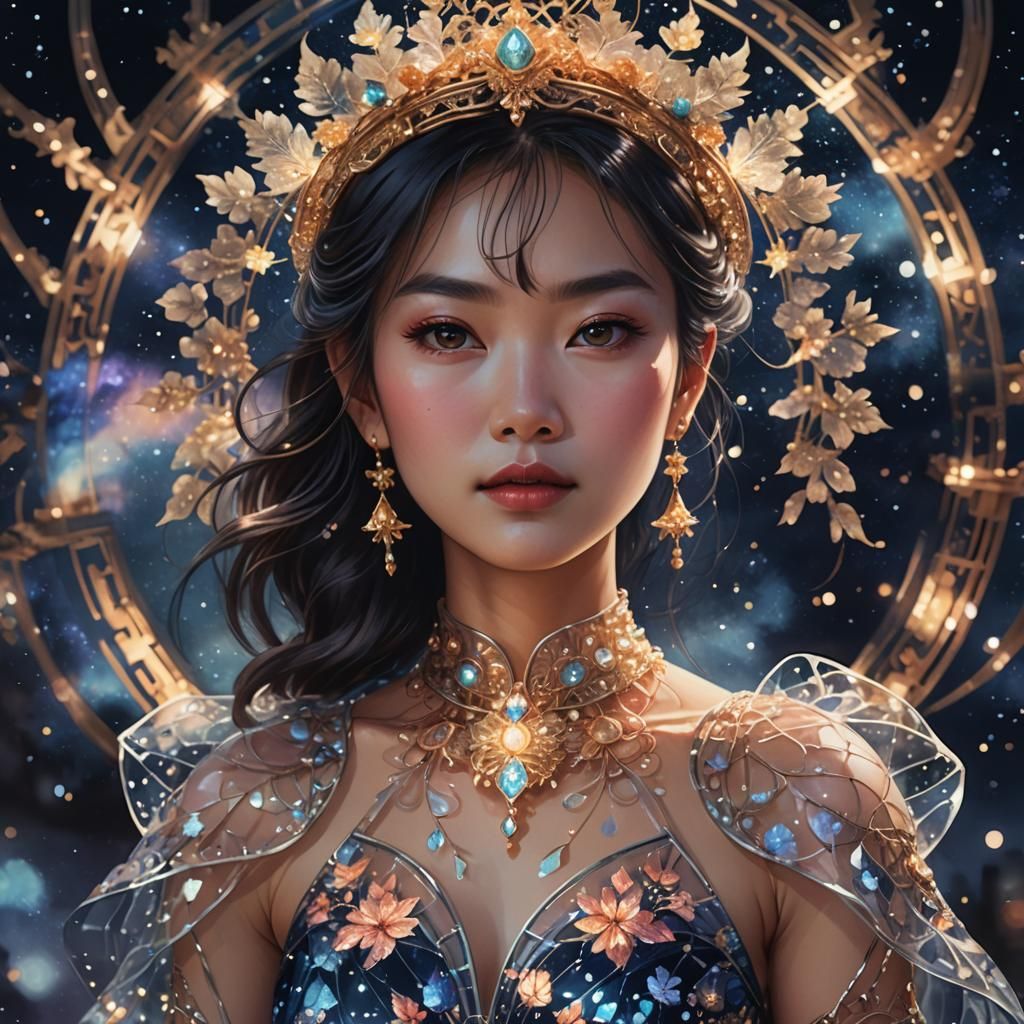 Woman in Glass Dress: Watercolor Fantasy Portrait