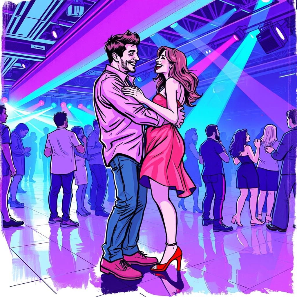 Dancing Under Neon Lights in a Vibrant Nightclub Scene