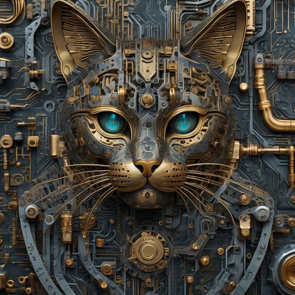 Steampunk Cat Face Digital Art in 8k