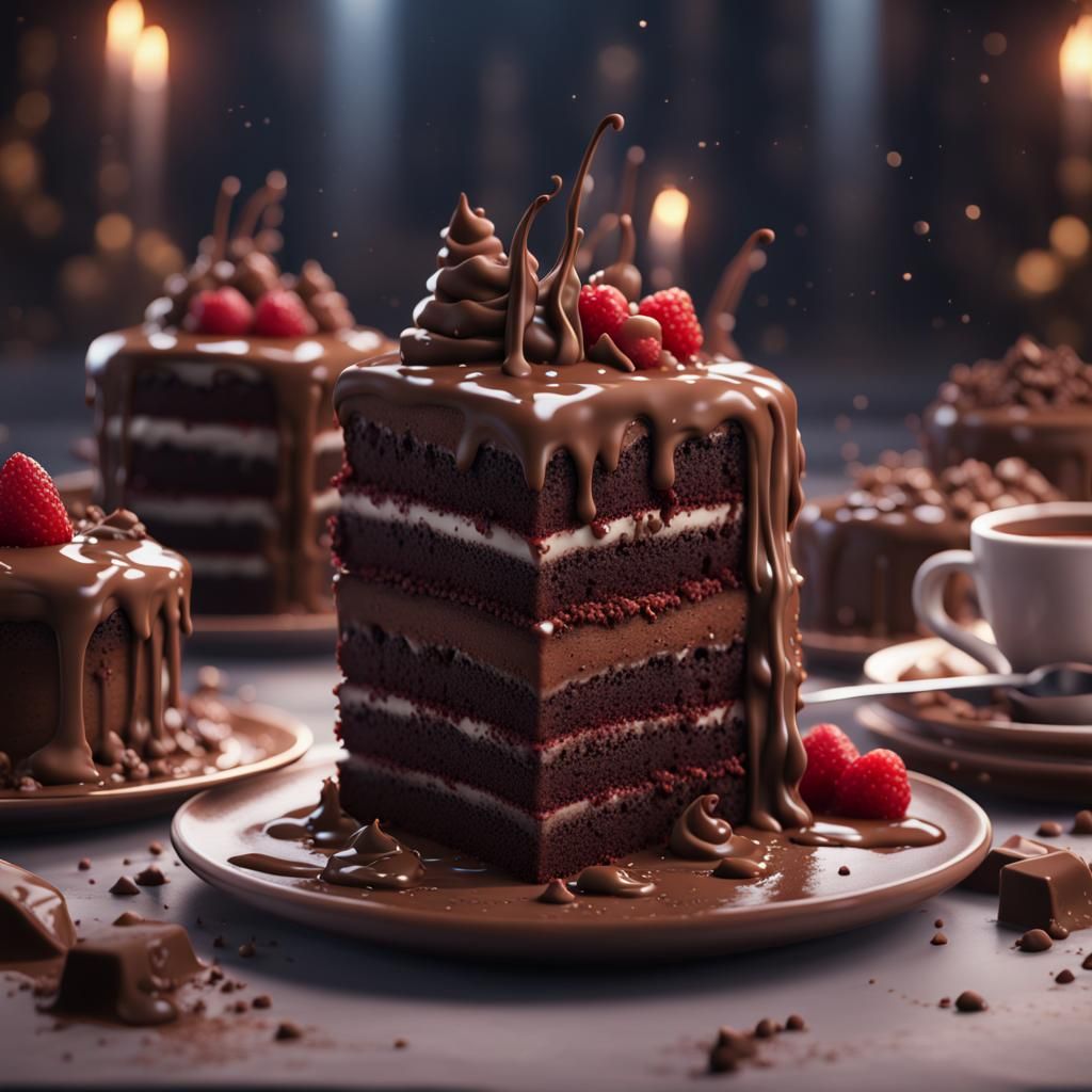 Fantastical Chocolate Cake Matte Painting in Deep Color