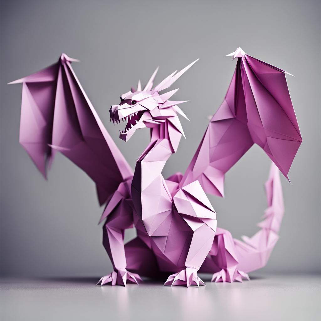 Three-Headed Origami Dragon Papercraft in 8K