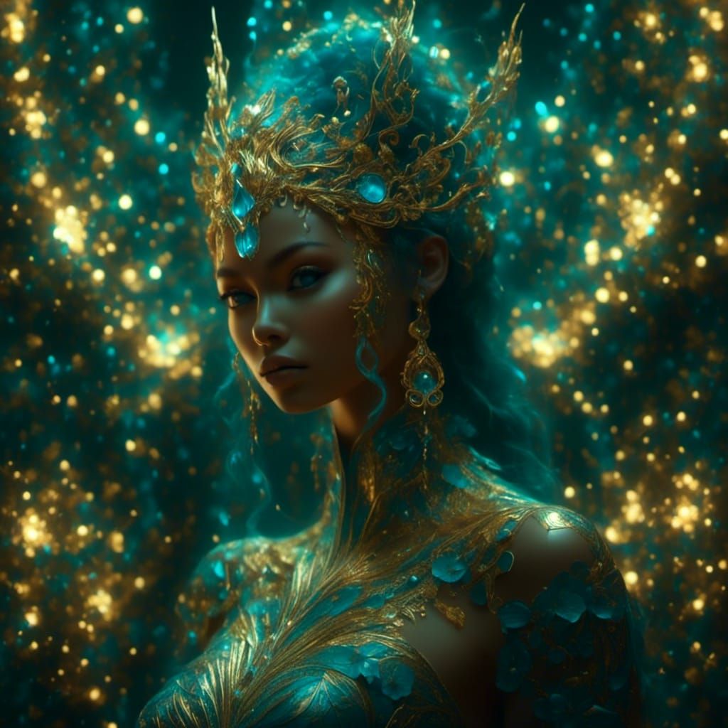 Bioluminescent Galaxy: AI Psychedelic Fantasy in Golden Rati...