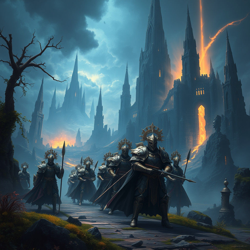 Fantasy Soldiers on Perilous Mission in Matte Painting Style