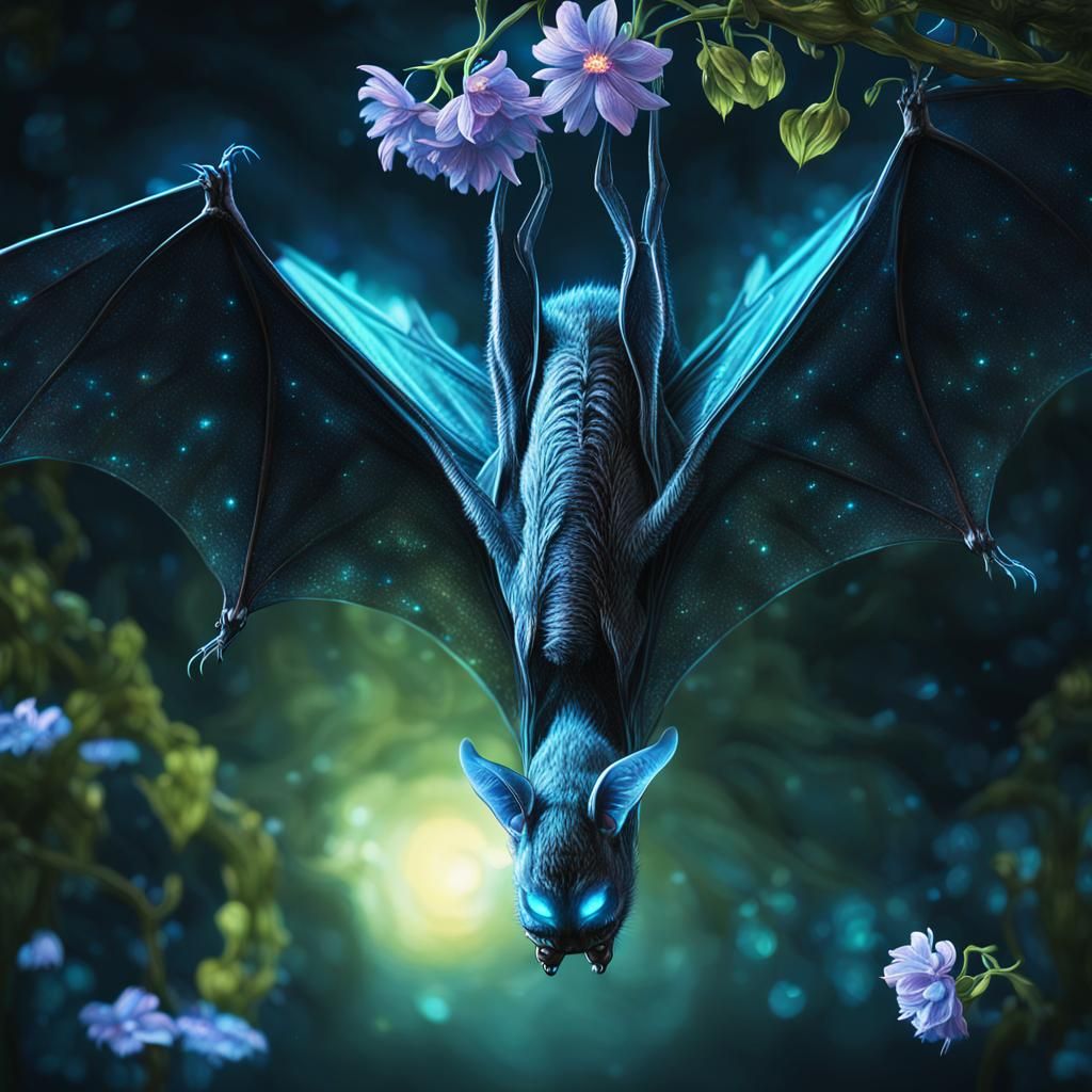 Ethereal Bioluminescent Alien Bat in Mystic Garden