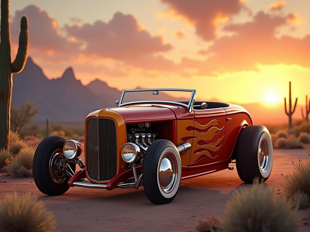 Rockabilly Hot Rod Revival in Desert Sunset