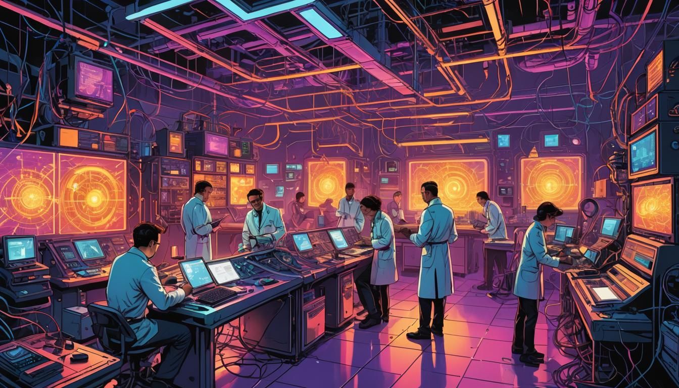 Futuristic Lab with Quantum Computer in Comic Book Style