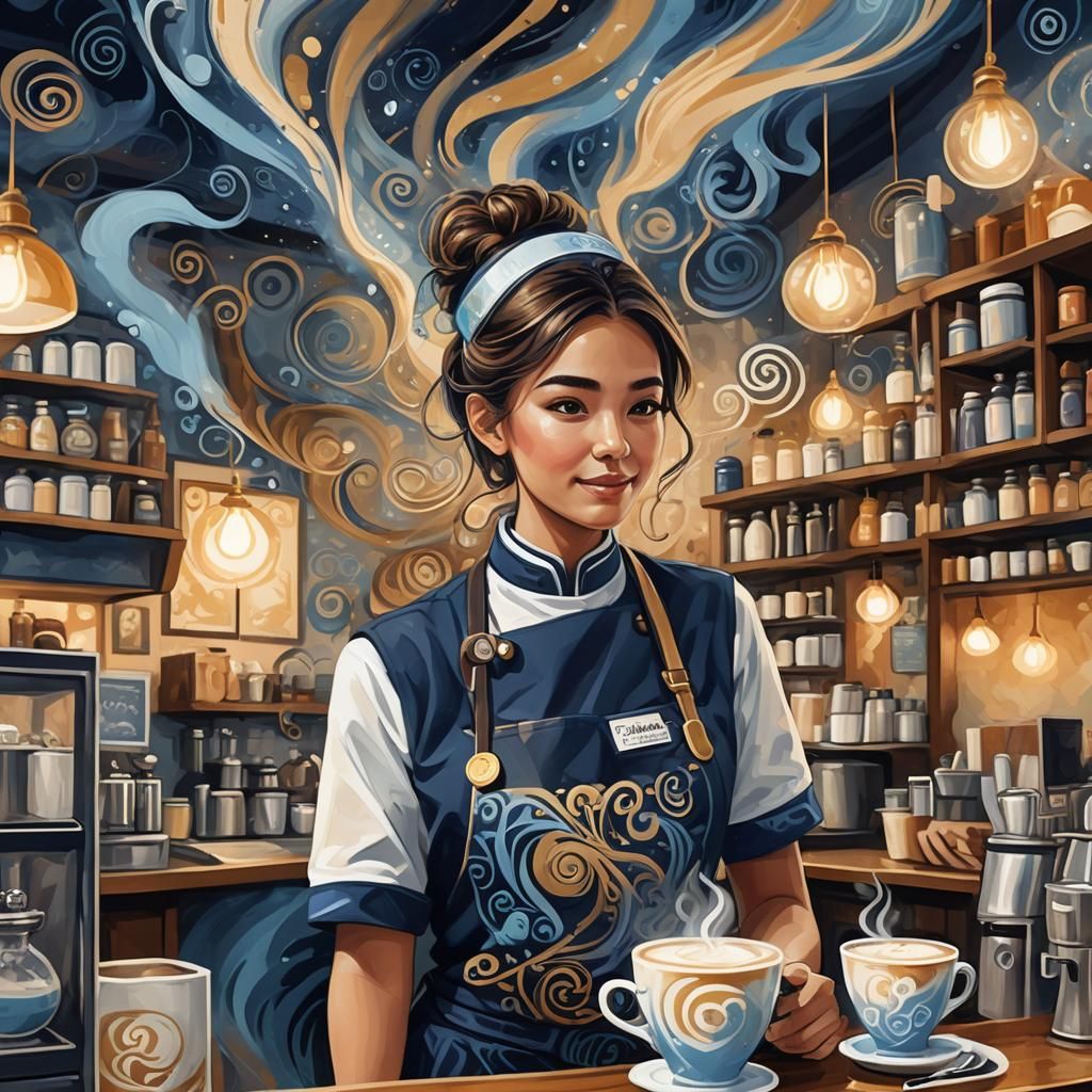 Coffee Shop Barista Logo in Vibrant Digital Art