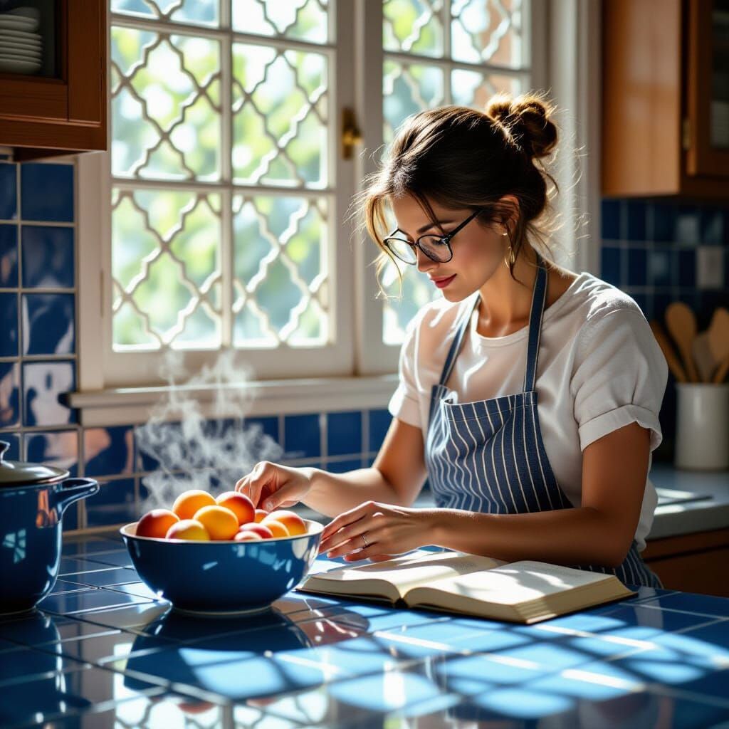 Sunlit Peaches and Ceramic Tiles
