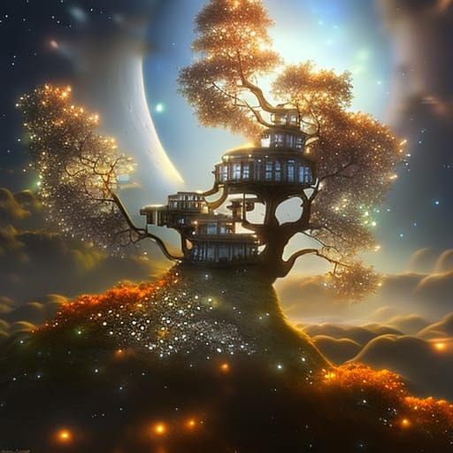 Luminescent Crystal Tree Under Twinkling Stars