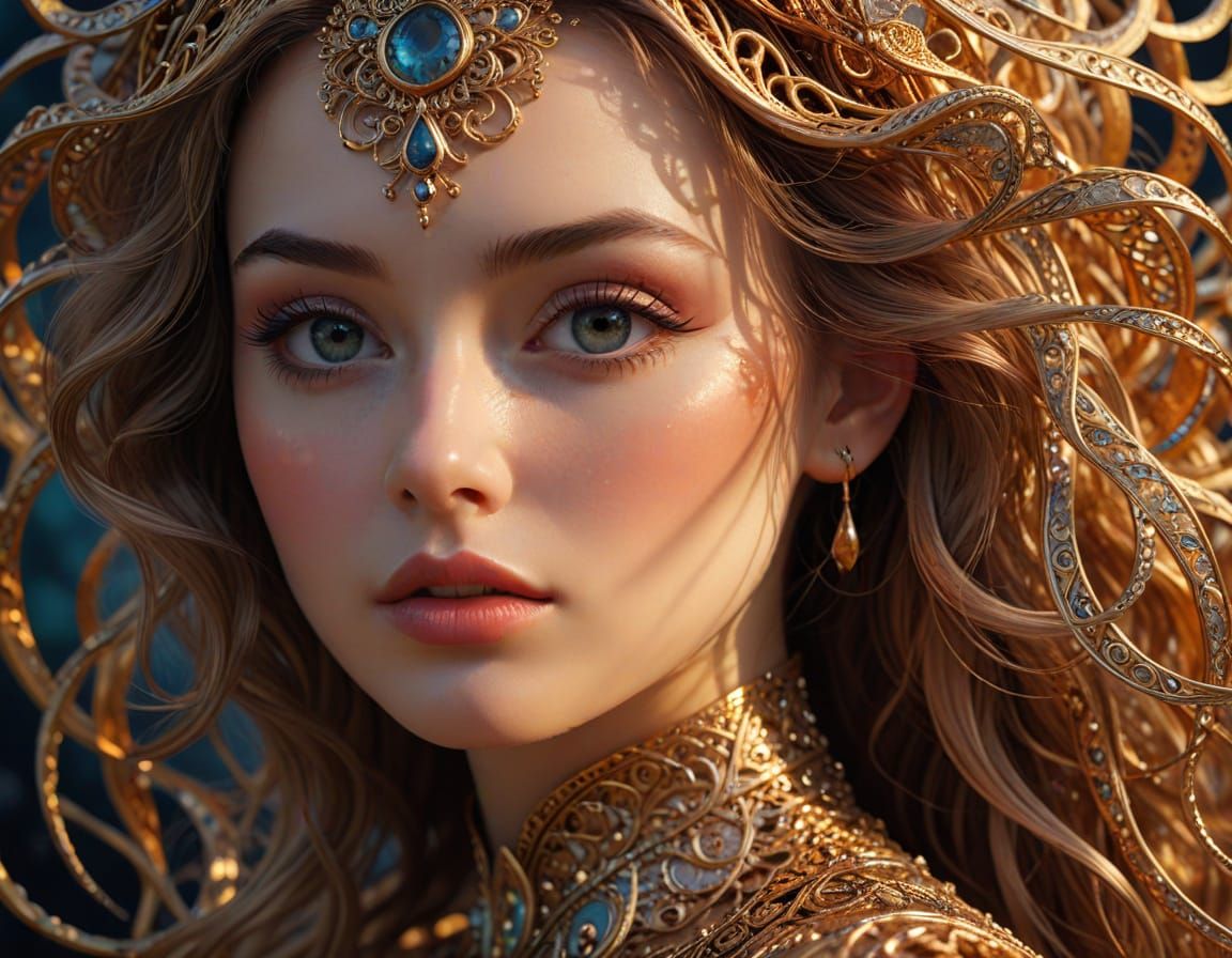 Hyper-Realistic Close-Up with Ornate Zentangle Patterns