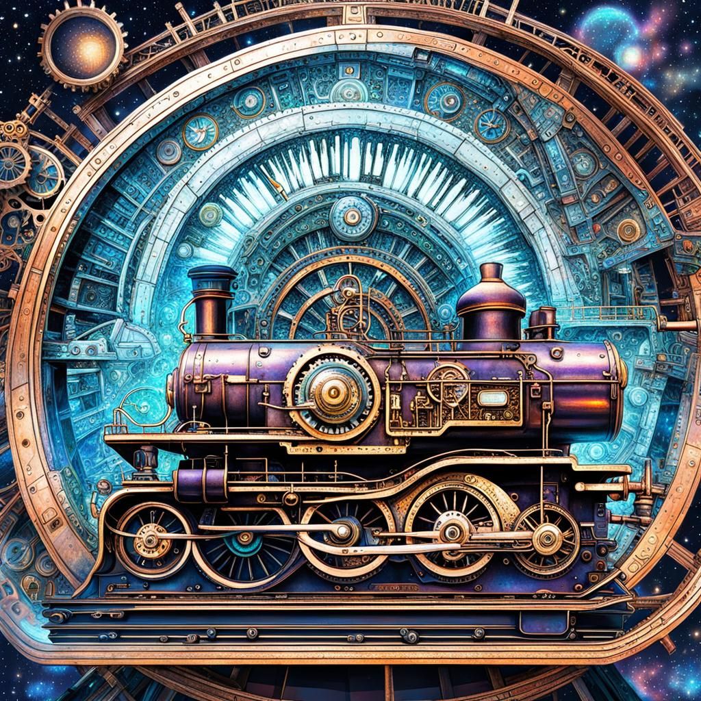 Steampunk Engine: Holographic Astral Cosmic Illustration