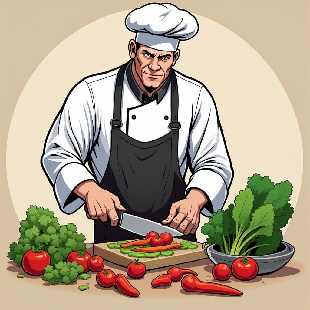 Chef Chopping Vegetables in Bright Kitchen