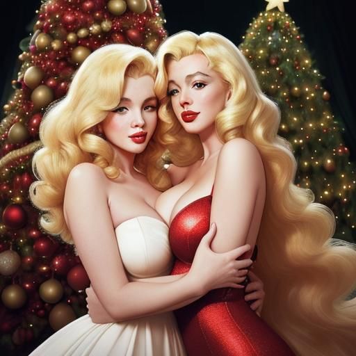 Glamorous Blond and Redhead by Christmas Tree