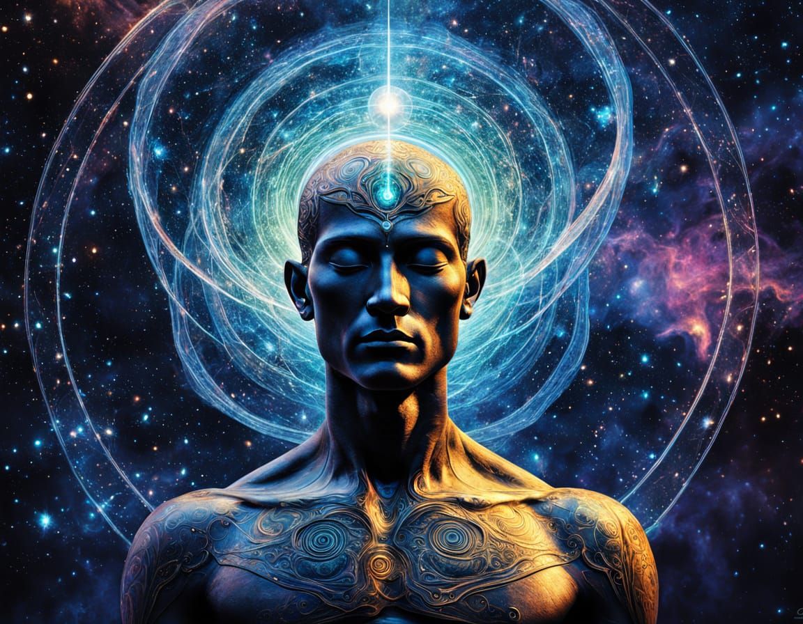 Ethereal Soul Meditating Amidst Cosmic Nebulae