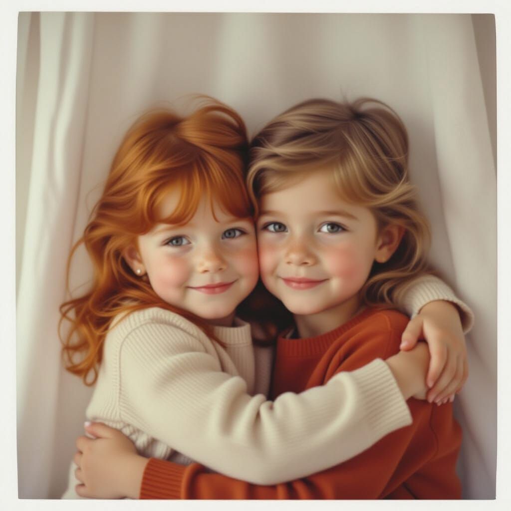 Nostalgic Polaroid of Children Hugging