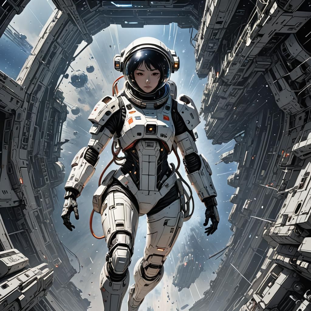 Girl in Spacesuit in Sci-Fi Gigantism Style