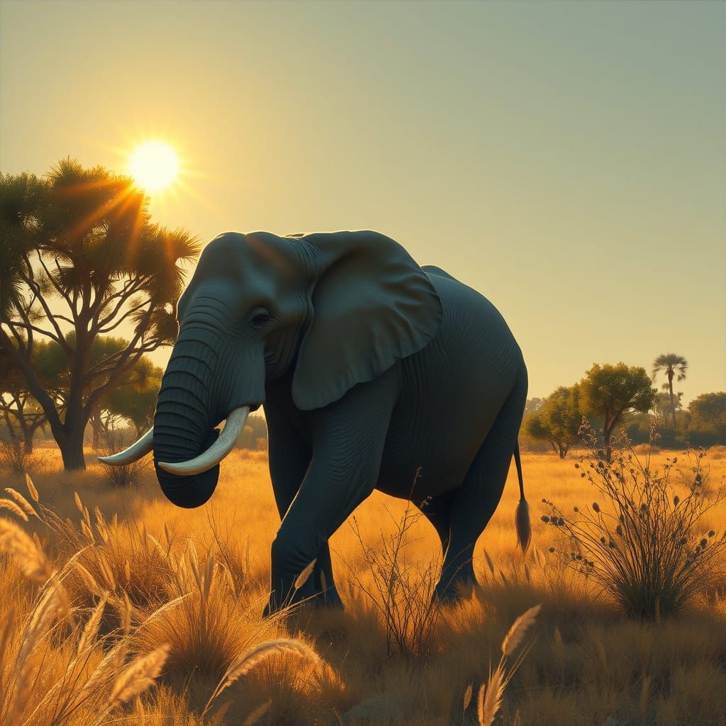 Majestic Gray Elephant at Sunset