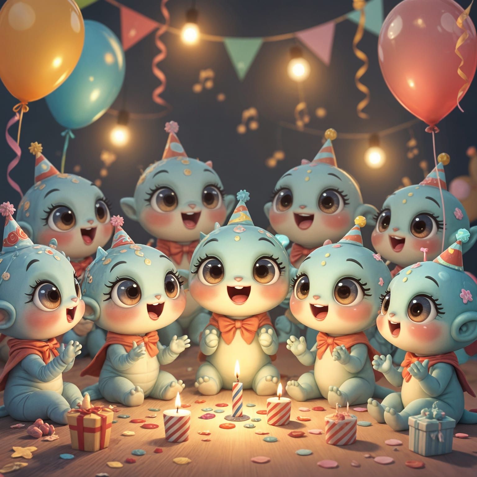 Cute Aliens Sing Joyfully at Birthday Party