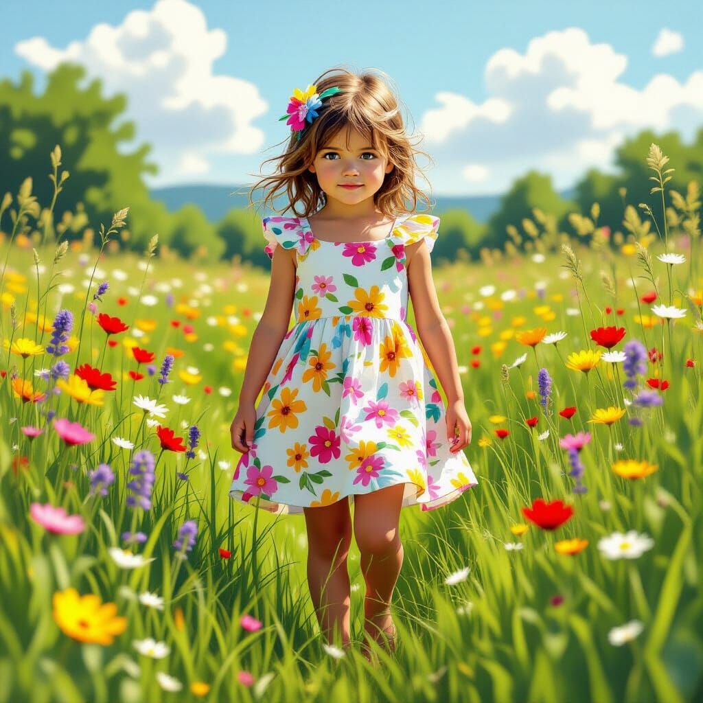 Girl in Meadow, Digital Art Style