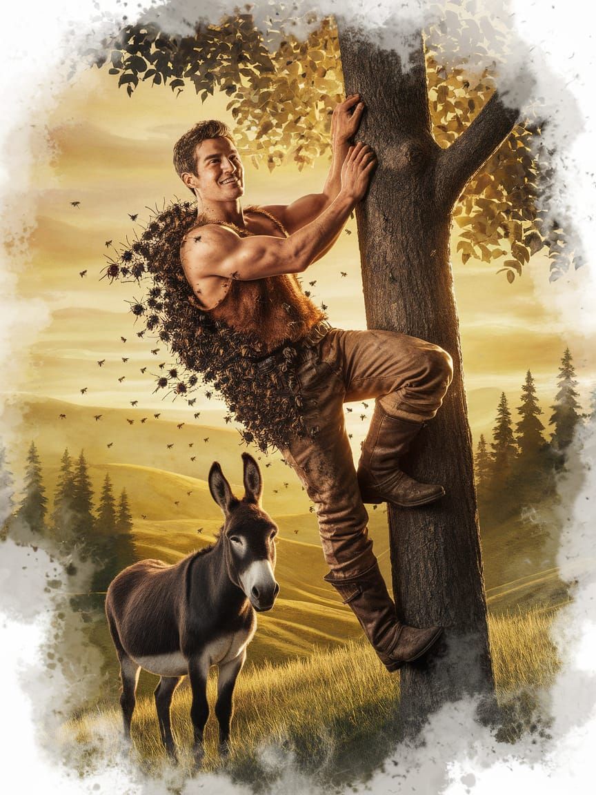 Young Hero Suffers Bees in Tree as Donkey Waits Below