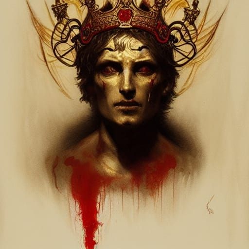 Demon King in Gold and Red, Dark Fantasy Art