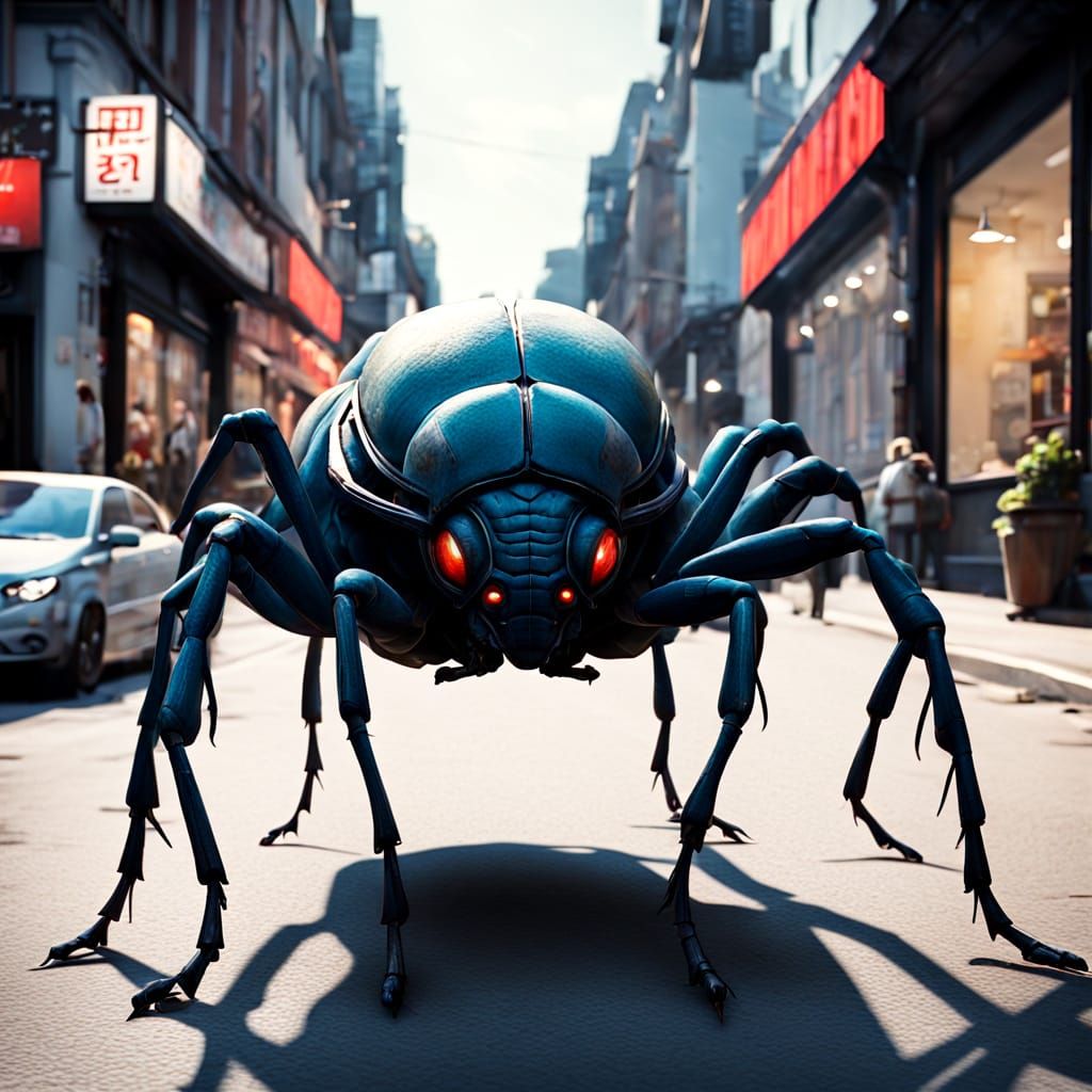 Alien Insect Strolls Down Urban Alley