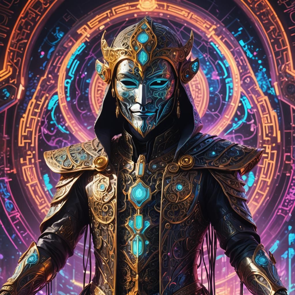 Anonymous Figure Before Holographic Display, Fantasy Art