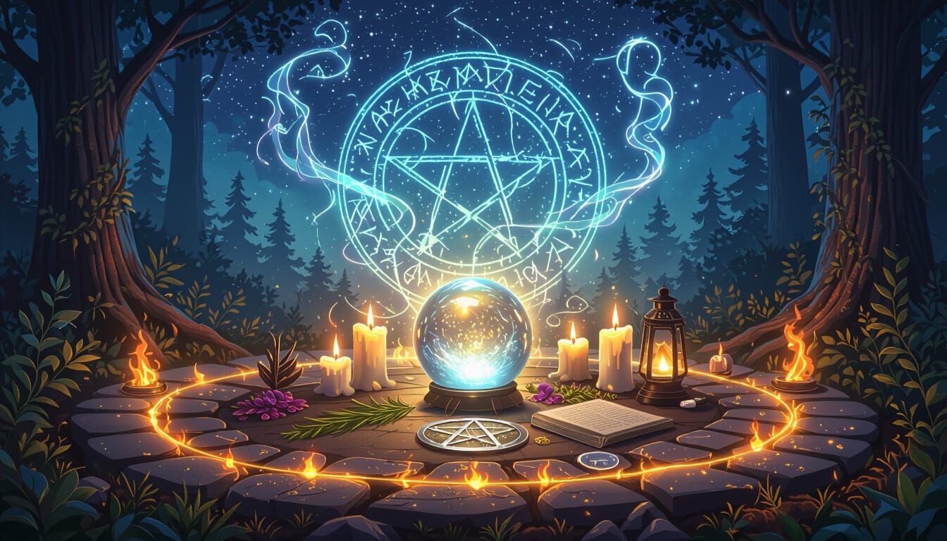 Enchanted Forest Altar Under Moonlight