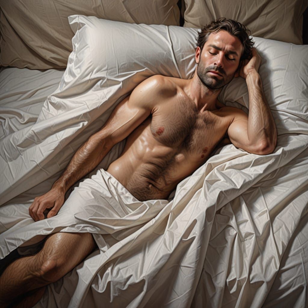 Realistic Sleeping Nude Man Under Sheet