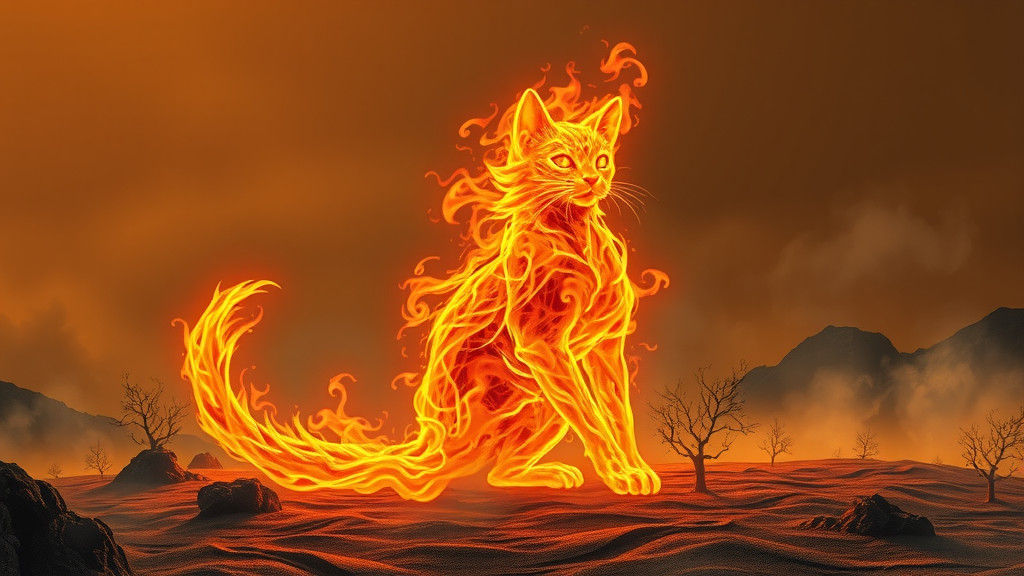 Fiery Feline: A Fantastic Landscape of Flame