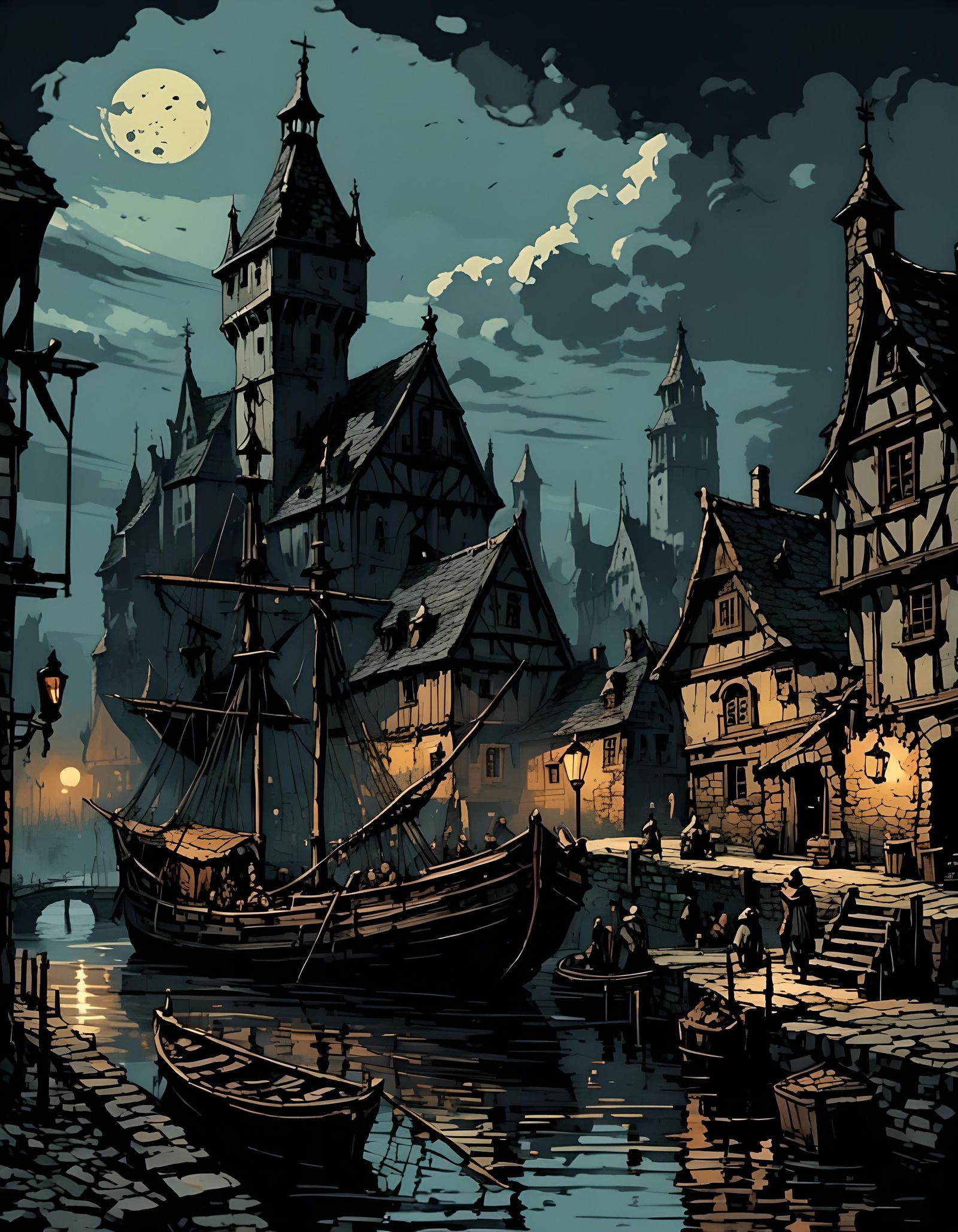 Comic noir - old harbour