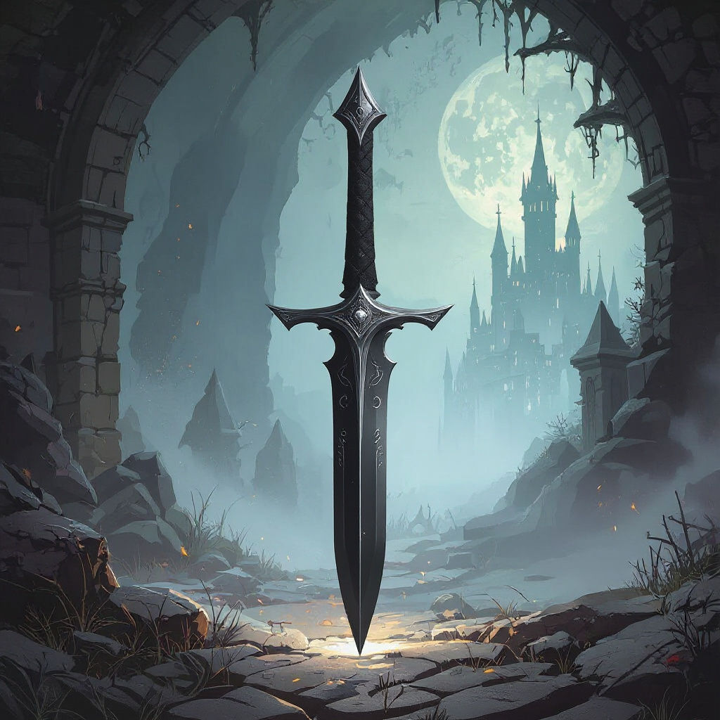 Magic Dagger with Silver Runes in Fantasy Style