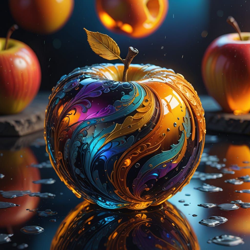 Surreal Glass Apple Radiates Vibrant Rainbow Colors in Deep ...