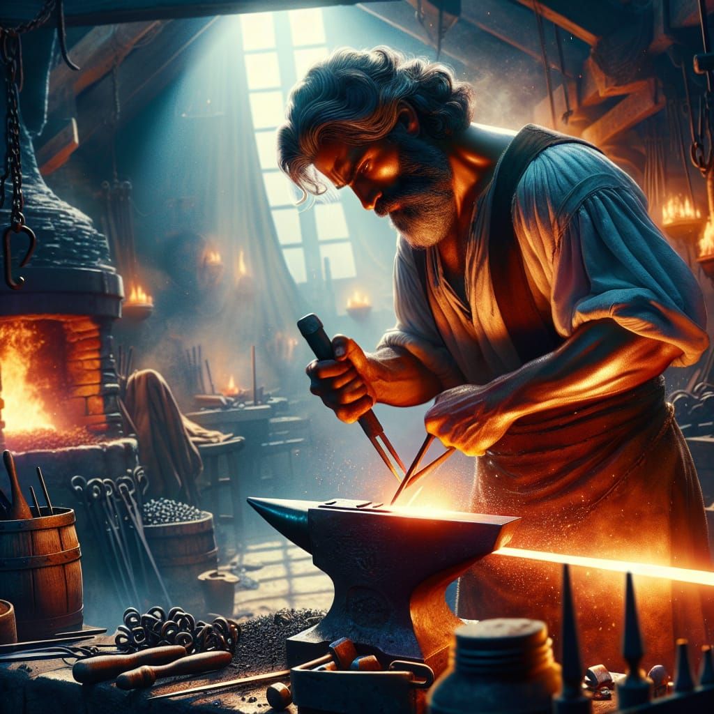 Industrious Blacksmith at Hot Forge Flame