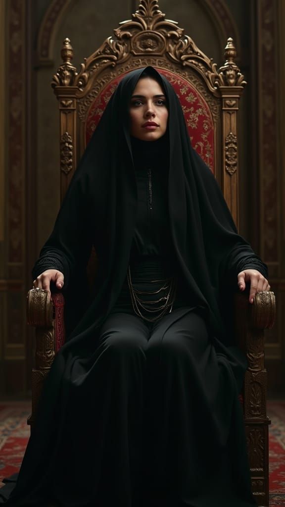 Powerful Woman on Throne in Traditional Persian Style
