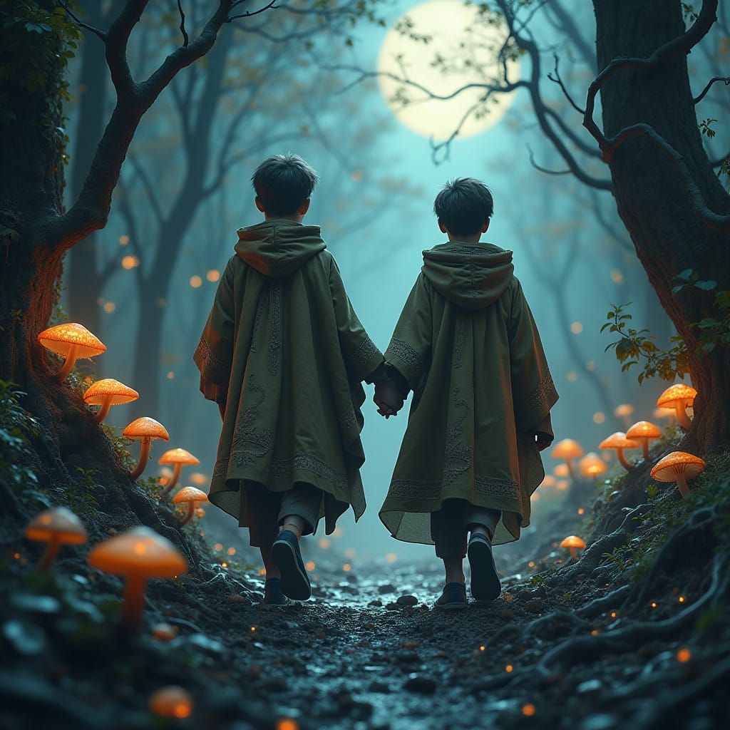 Two Boys Embark on a Whimsical Journey Through the Moonlit F...