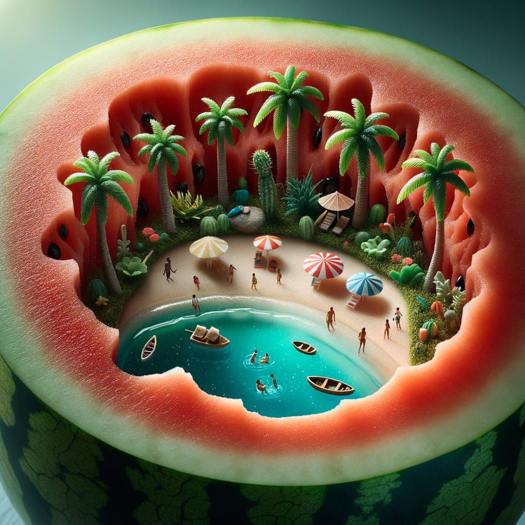 Tropical Paradise Carved Inside a Watermelon